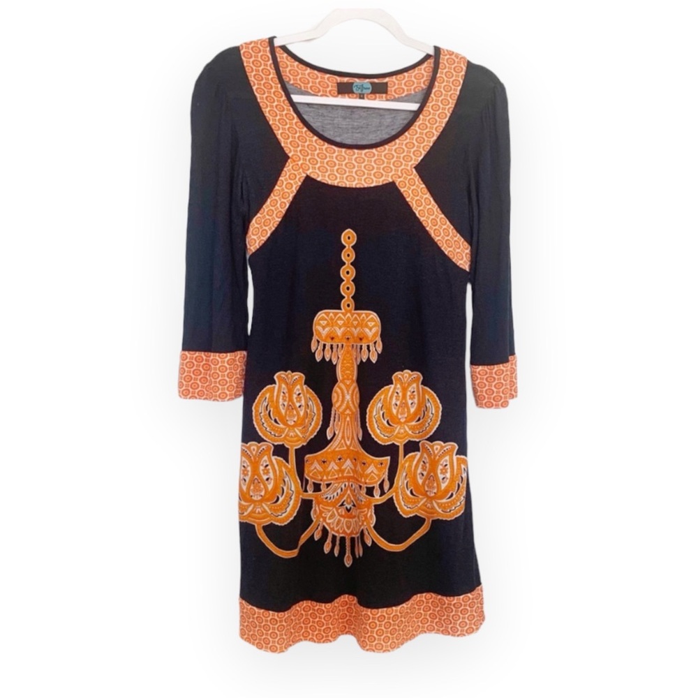 Anthropologie Eva Franco Chandelier Knit Tunic Swing Dress Navy/Orange Sz 4
